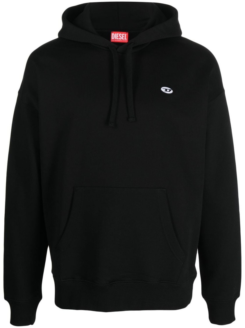 Shop Diesel Classic Cotton Hoodie With Ribbed Detail And Front Pocket In Black