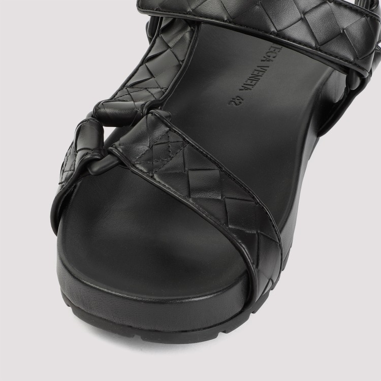 Shop Bottega Veneta Black Calf Leather Intrecciato Slingback Sandal