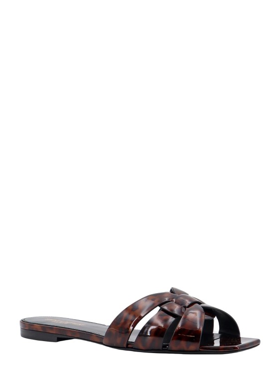 Shop Saint Laurent Leather Sandals With Croco Print In Black
