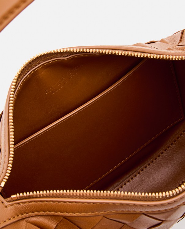 Shop Bottega Veneta Sunrise Leather Shoulder Bag In Brown
