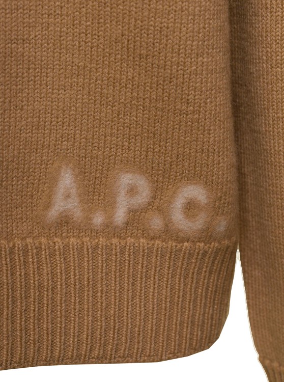 Shop Apc Edward' Beige Crewneck Sweater With Embroidered Logo In Wool In Neutrals