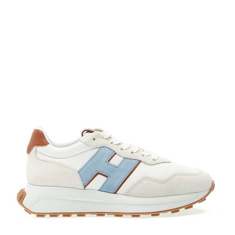 Shop Hogan Running H641 Beige Suede And Leather H Light Blue In White