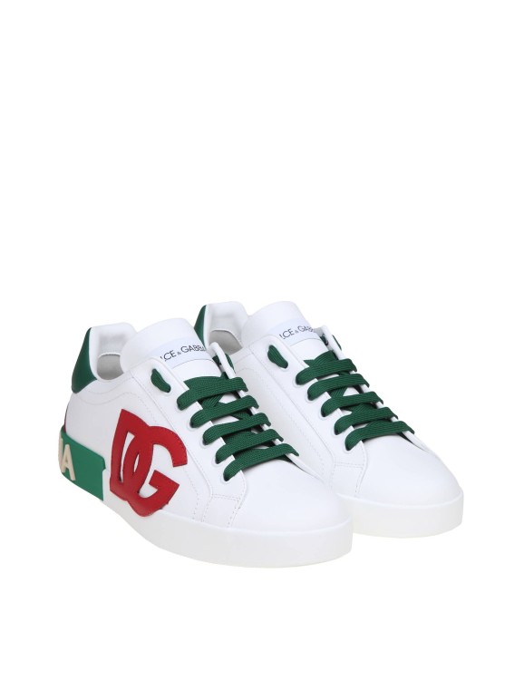 Shop Dolce & Gabbana Portofino Leather Sneakers With Dg Logo In White