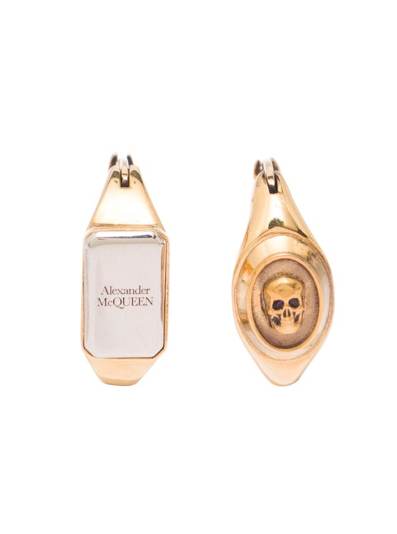 Alexander Mcqueen Gold-colored Hoops Earrings With Skull And Logo Engraved In Brass In Not Applicable