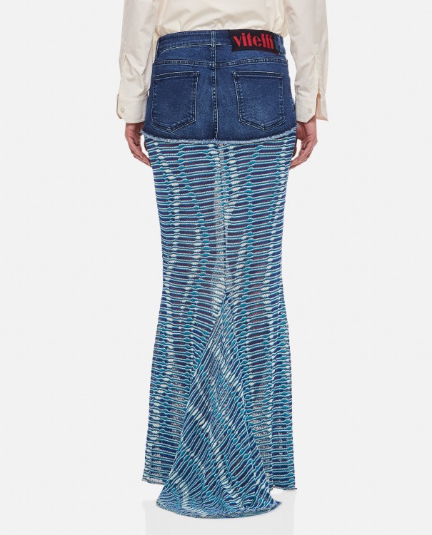 Vitelli Siren Denim Jaquard Maxi Skirt In Blue