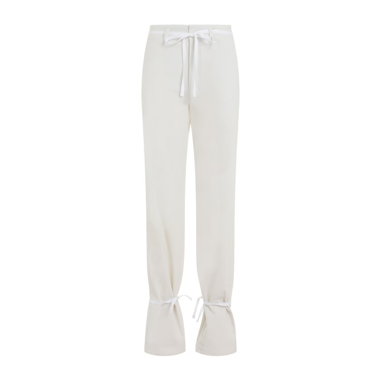 Shop Lemaire Chalk White Cotton Straight Pants With Strings
