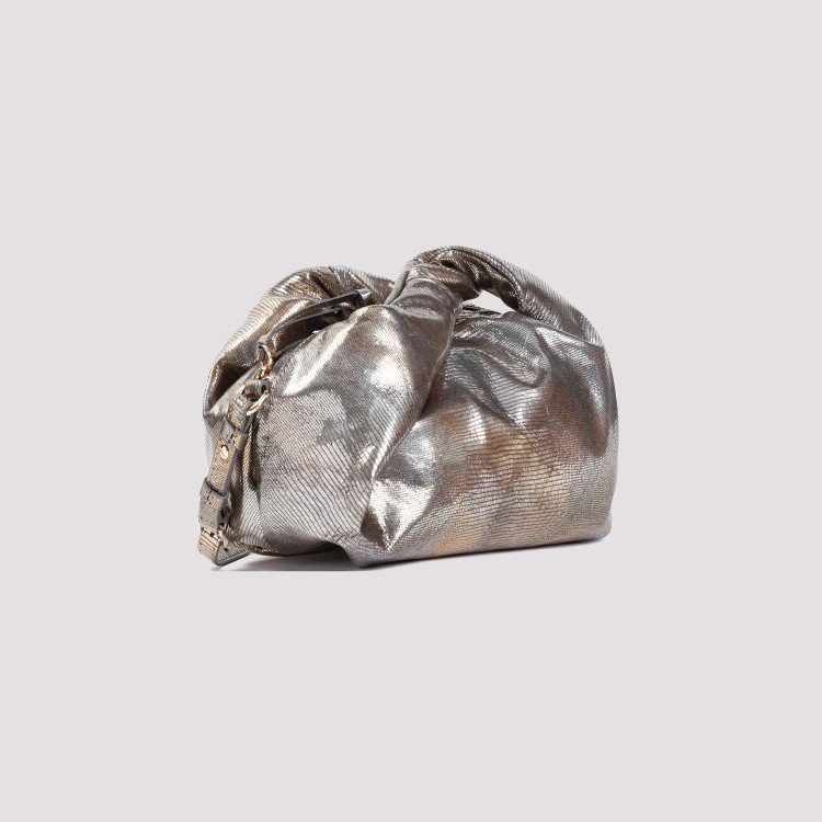 Shop Dries Van Noten Oxyde Metallic Grey Leather Twist Bag