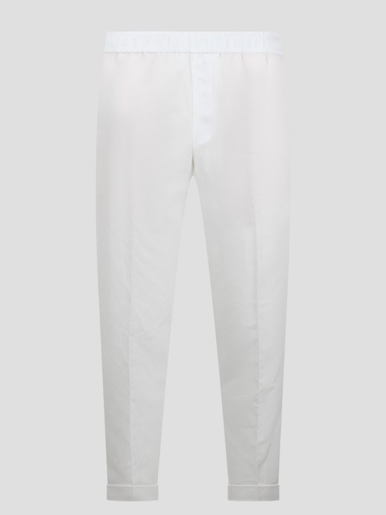 Shop Neil Barrett Rem Slim Low Rise Elastic Waistband Trousers In White