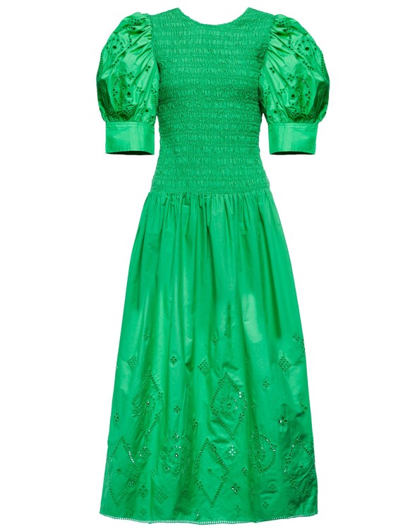 GANNI GREEN GATHERED COTTON DRESS,a81fd995-8207-ee52-2e63-1b9c20cb6bf8