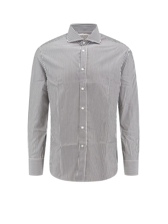 Shop Brunello Cucinelli Cotton Shirt With Striped Motif In Grey