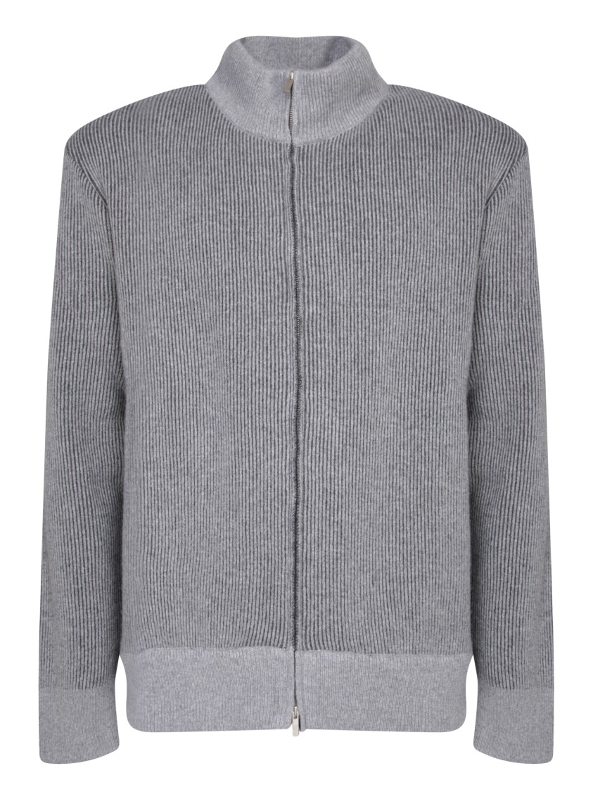 Lardini Knitwear With Ribbed Texture And Zip Closure In Grey