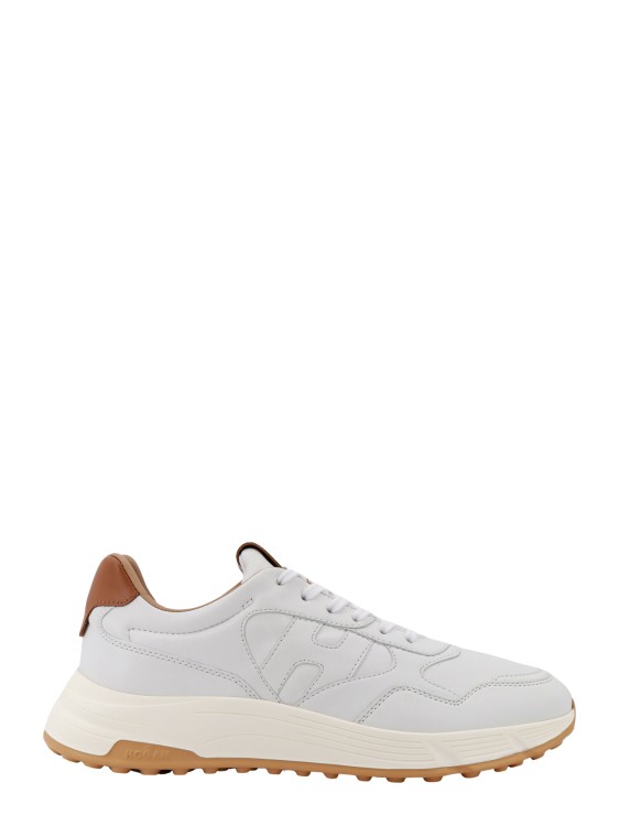 Shop Hogan Leather Sneakers With Stitched Logo In White