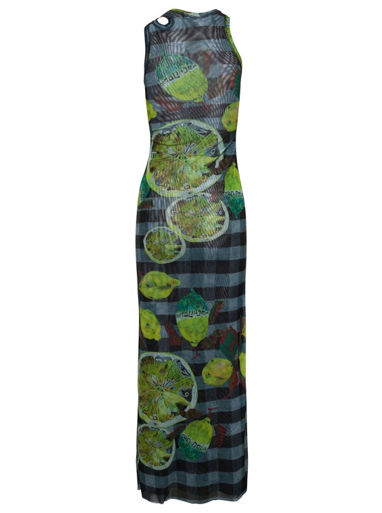 OTTOLINGER OTTOLINGER LONG MULTICOLOR ASYMMETRIC DRESS WITH CUT-OUT AND LEMON PRINT IN MESH 