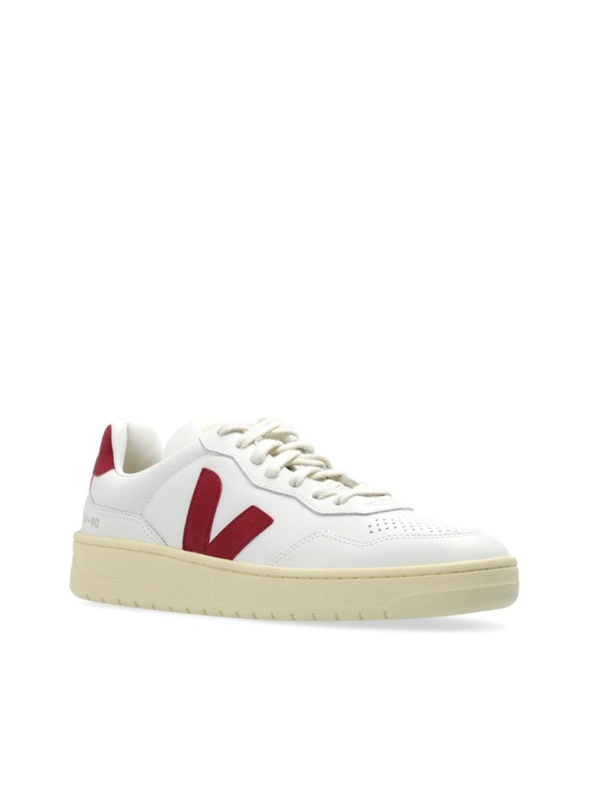 Veja Sneakers V-10 In White And Marsala Leather In White