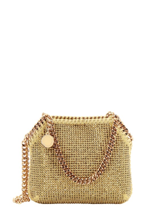 Shop Stella Mccartney Satin Shoulder Bag With All-over Rhinestones In Gold