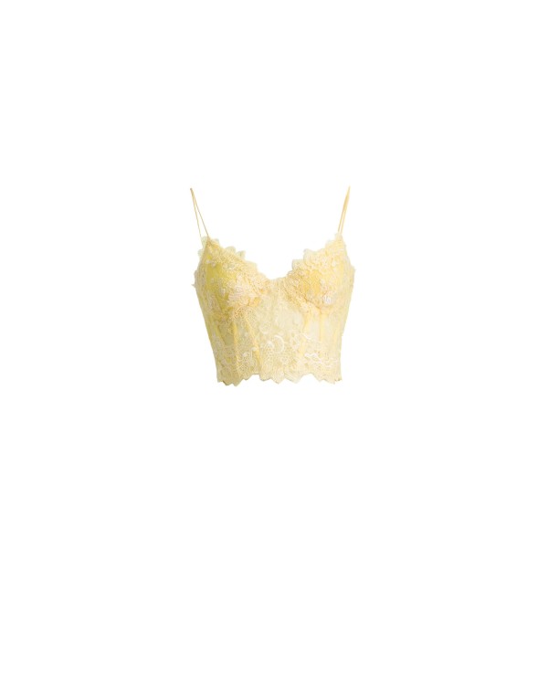 Gemy Maalouf Yellow Lace Corset - Tops In Neutrals