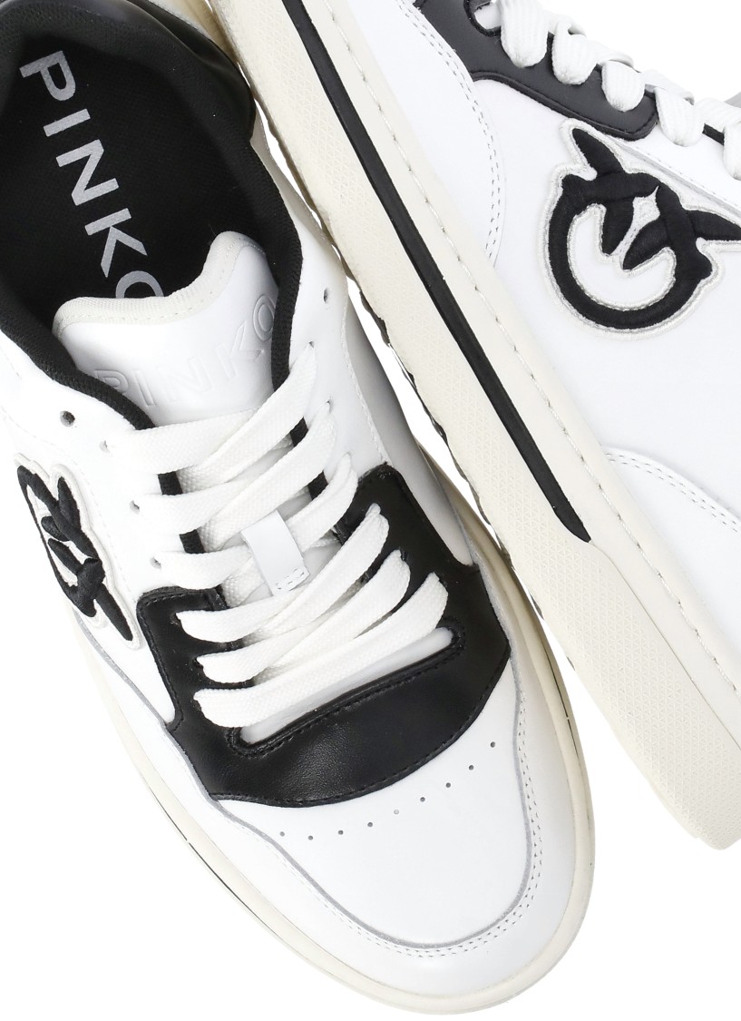 Shop Pinko Leather Sneaker With Logo In White