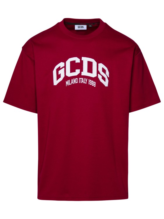 Shop Gcds Burgundy Logo Cotton T-shirt