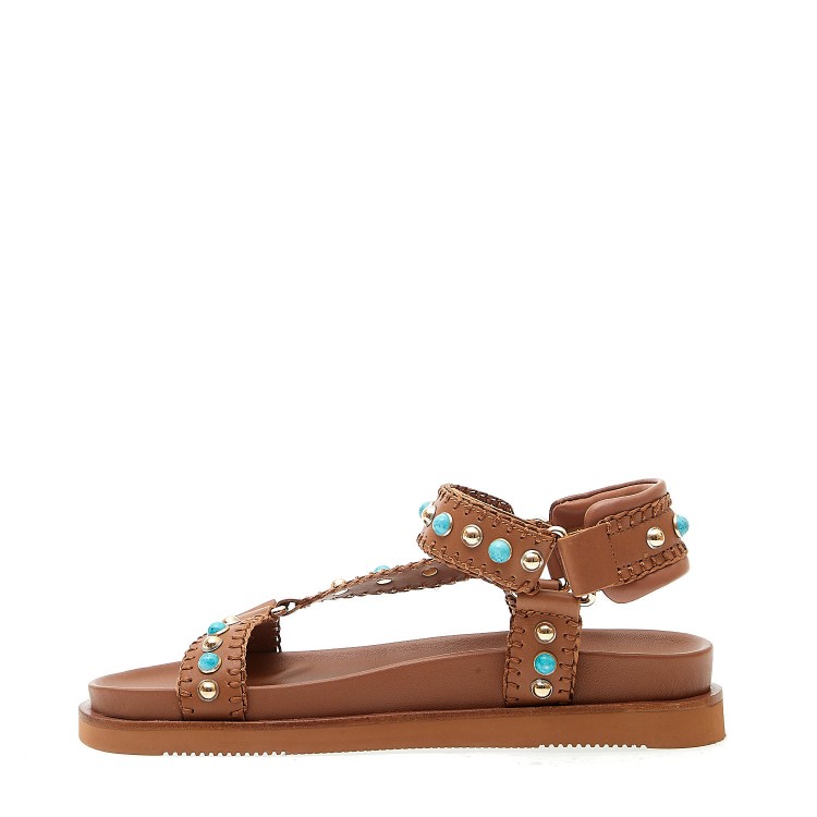 Shop Ash Leather Sandal With Studs And Turquoise In Brown