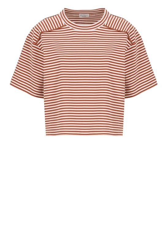 Shop Brunello Cucinelli Cotton Striped T-shirt In Orange
