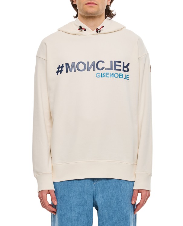Shop Moncler Hoodie Logo Sweatshirt In Neutrals