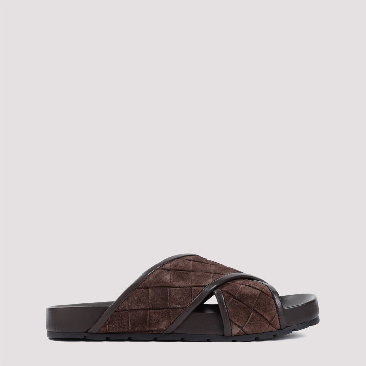 Shop Bottega Veneta Fondant Brown Suede Leather Tarik Criss Cross Sandal