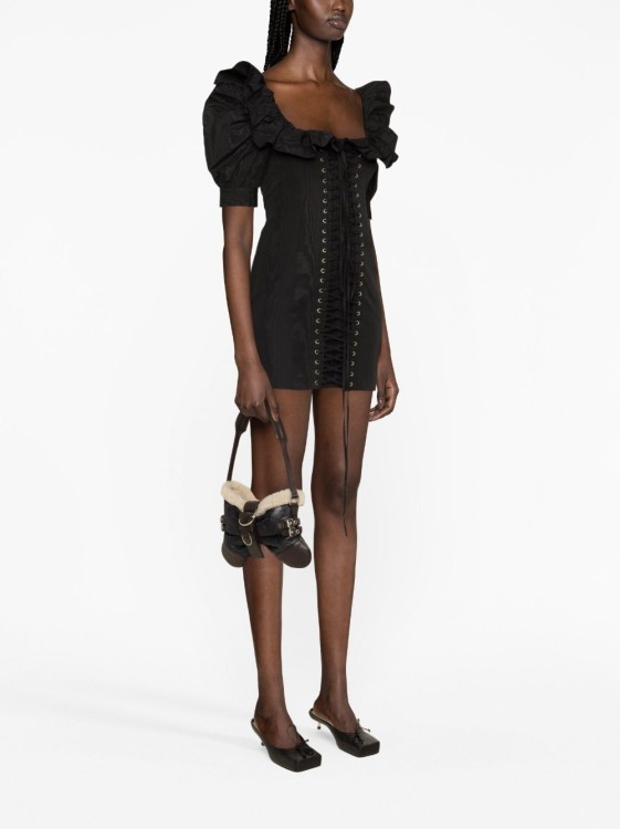 Shop Alessandra Rich Moiré Lace-up Minidress In Black