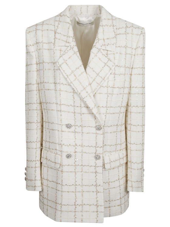 Alessandra Rich Tweed Embellished Blazer In White