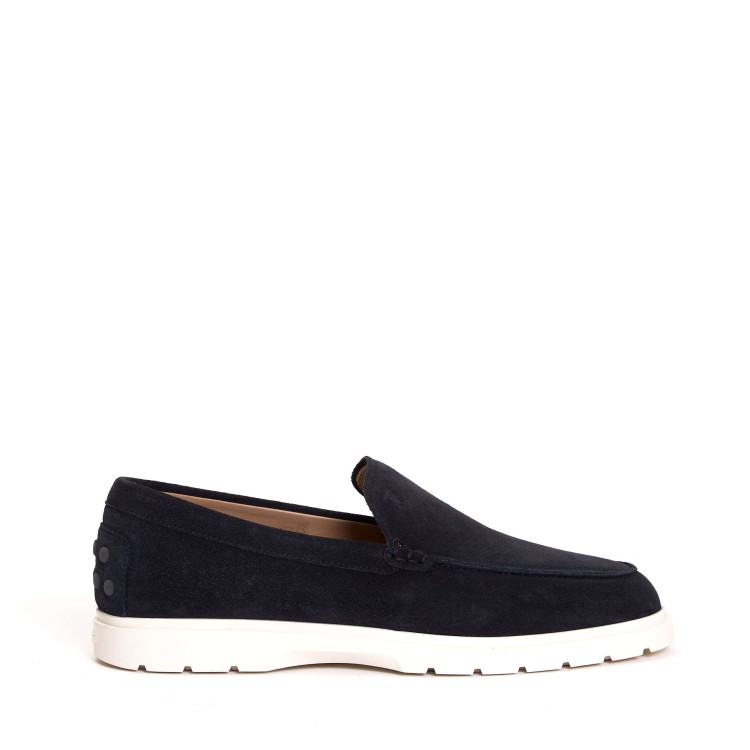 Tod's Blue Suede Moccasin With White Rubber Sole In Blue
