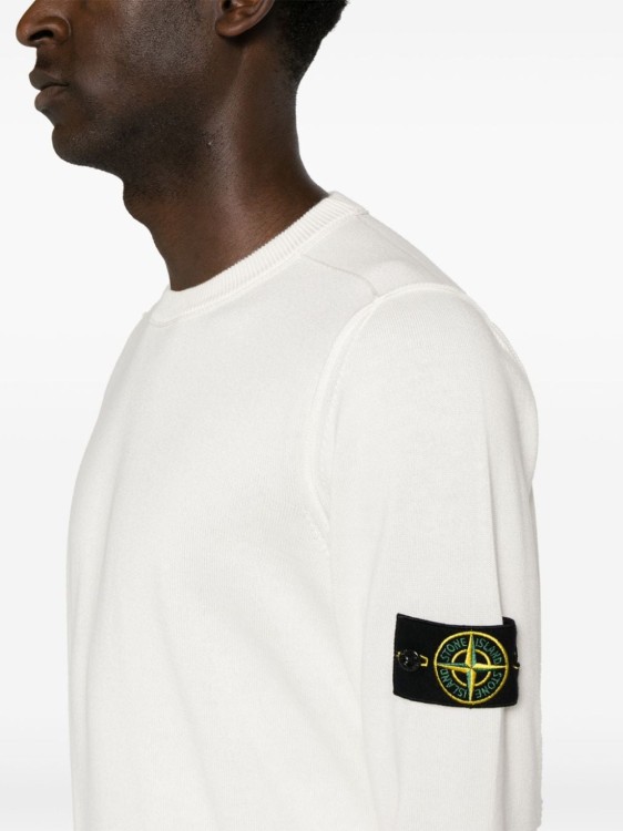 Shop Stone Island White Cotton Ribbed Knit Sweaters