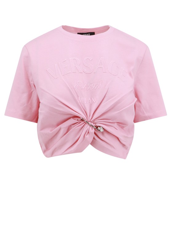 Shop Versace Cotton T-shirt With Safety Pin Detail In Pink