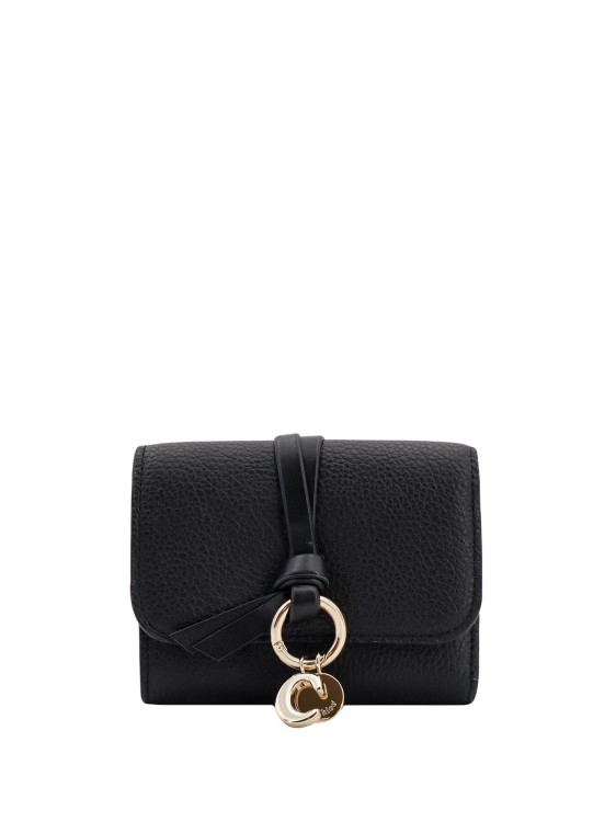 Shop Chloé Leather Wallet With Metal Monogram In Black