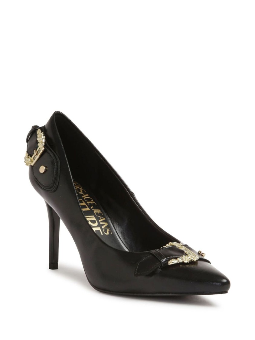 Versace Jeans Couture Black Scarlett Baroque Buckle Heels In Black