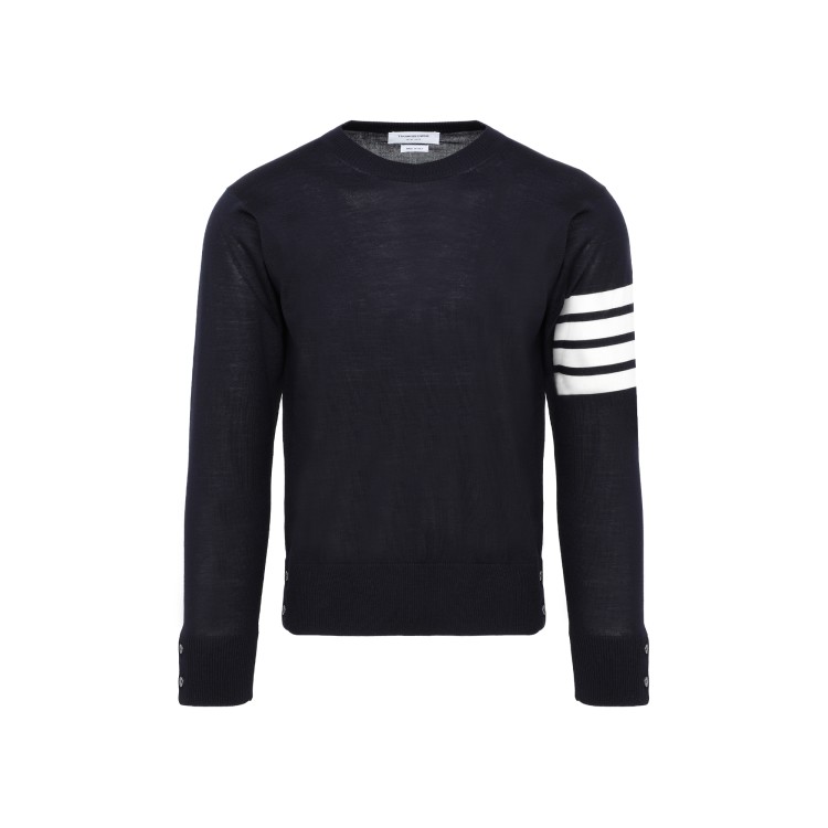 Thom Browne Navy Wool 4-bar Pullover In Black