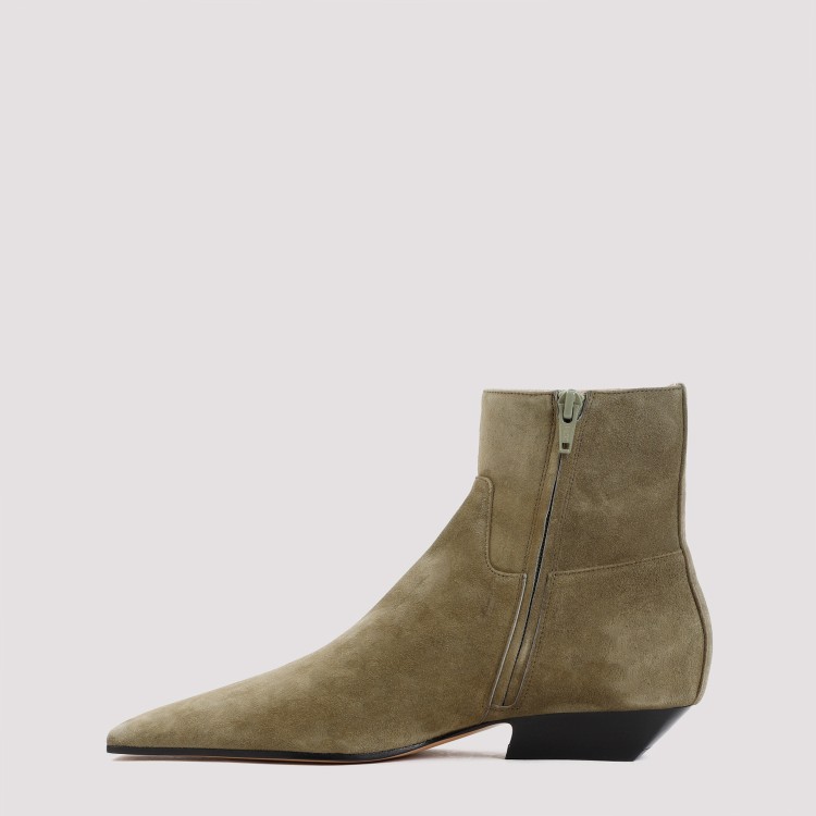 Shop Khaite Marfa Classic Flat Khaki Suede Ankle Boots In Brown