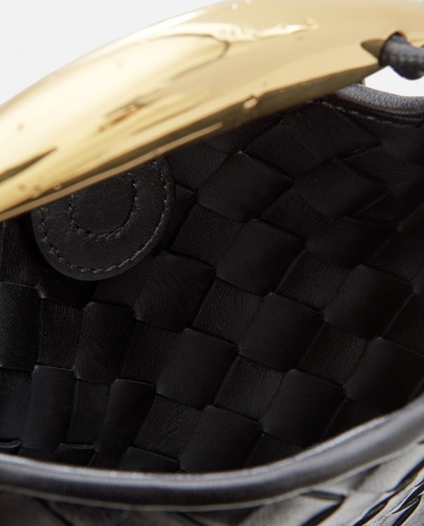 Shop Bottega Veneta Mini Sardine Leather Shoulder Bag In Black