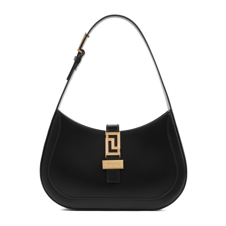 Versace Black Calf Leather Small Hobo Handbag