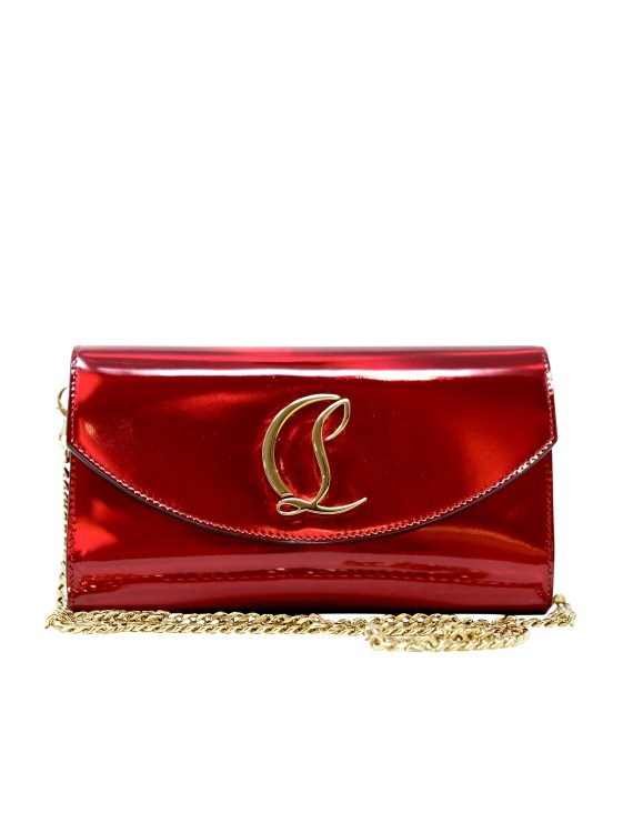 Christian Louboutin Loubi/gold Patent Leather Wallet On Chain In Red