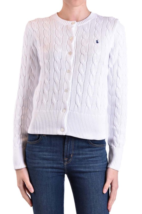 Polo Ralph Lauren Embroidered Cable-knit Cotton Cardigan In White