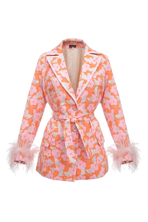Shop Andreeva Pink Jacqueline Jacket With Detachable  Feather Cuffs