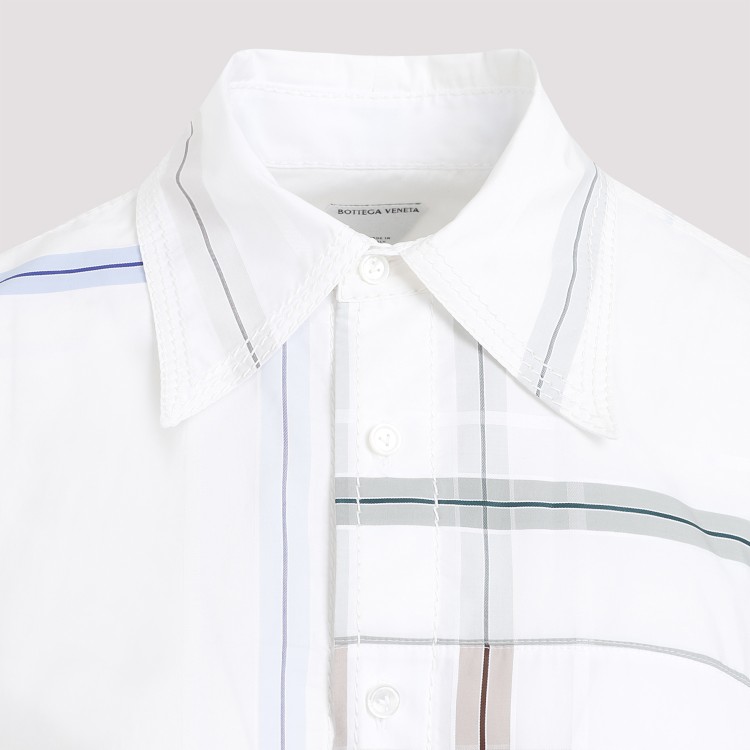 Shop Bottega Veneta Check White Blue Green Cotton Shirt