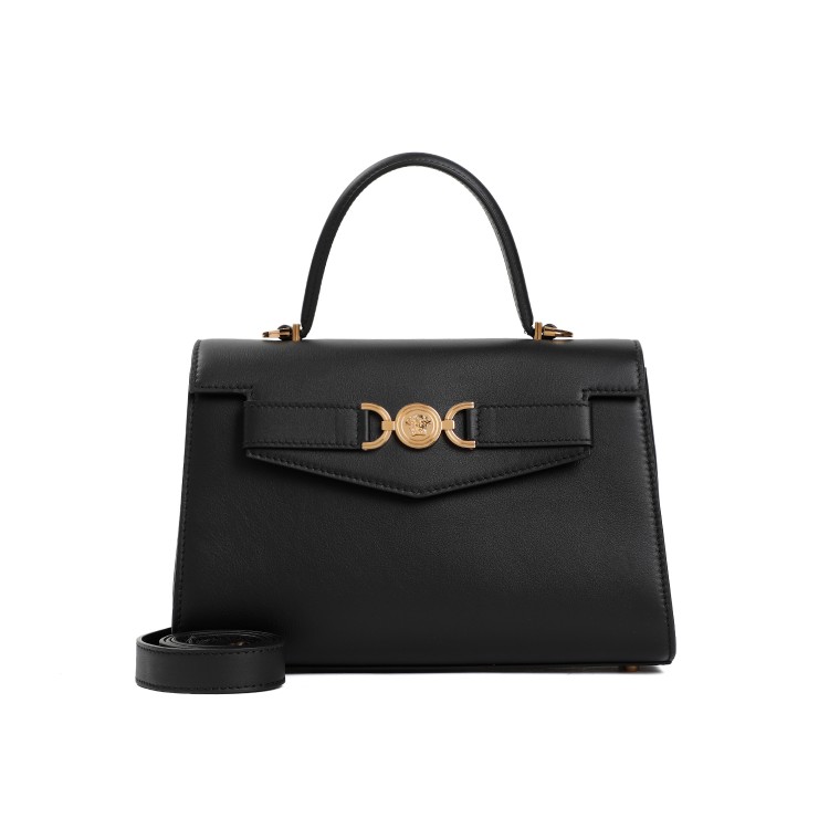 Shop Versace Mini Top Handle Black Calf Leather Bag
