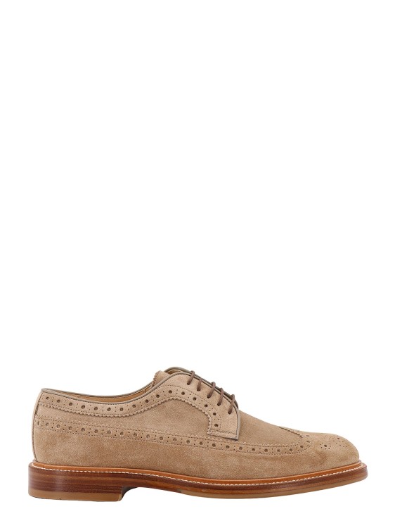 Brunello Cucinelli Suede Lace-up Shoe With Brouge Motif In Brown