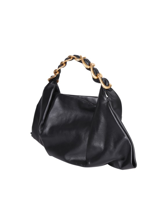 Shop Burberry Glossy Black Leather Bag With A Gold And Black Chain Handle.