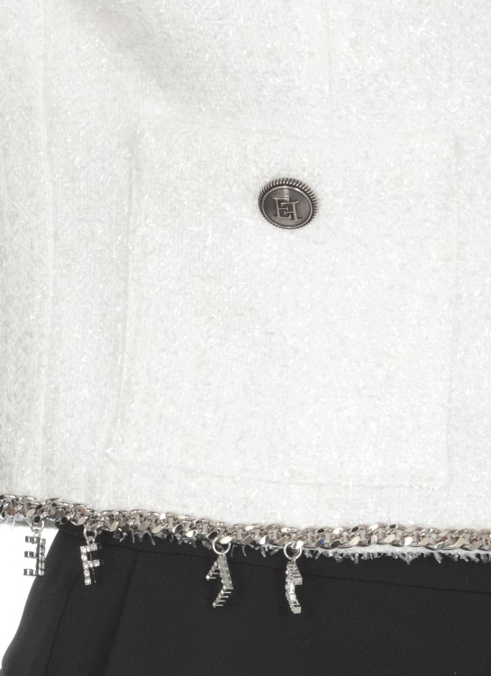 Shop Elisabetta Franchi Tweed Lurex Blazer In White