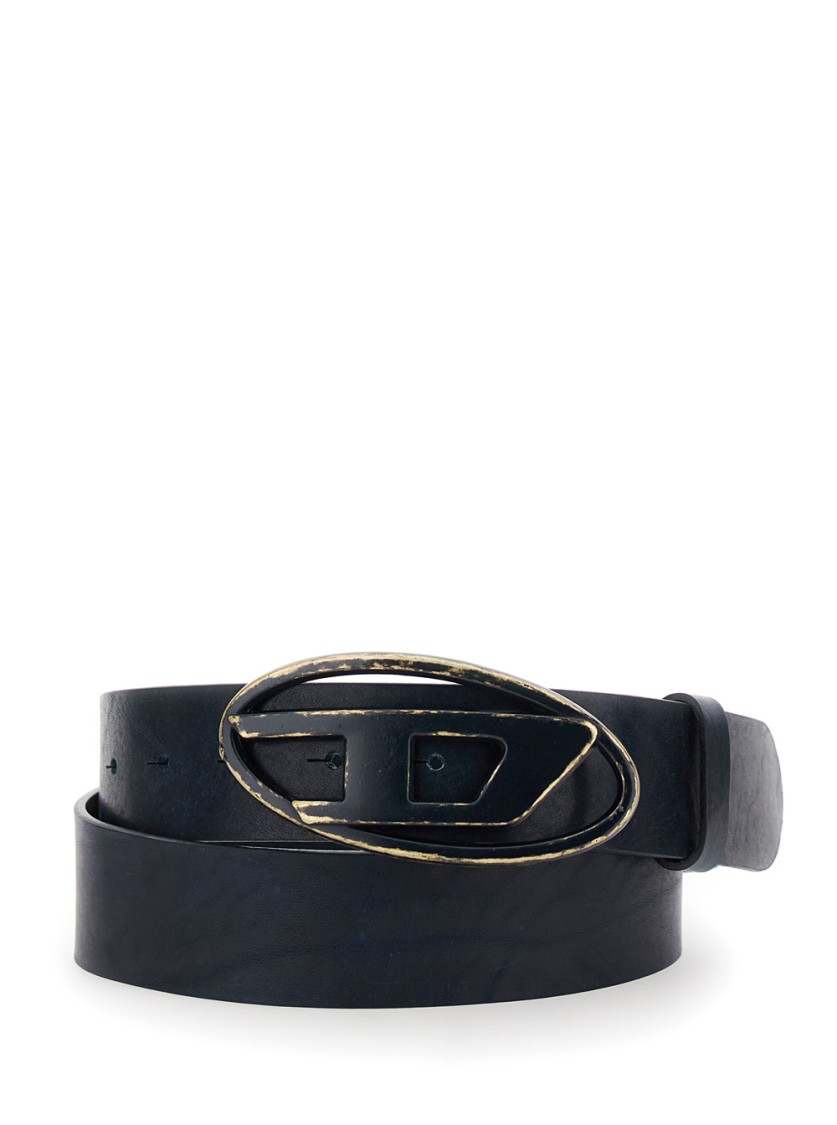 Diesel 'b-1dr' Black Belt With Oval D Buckle In Leather Man In Black