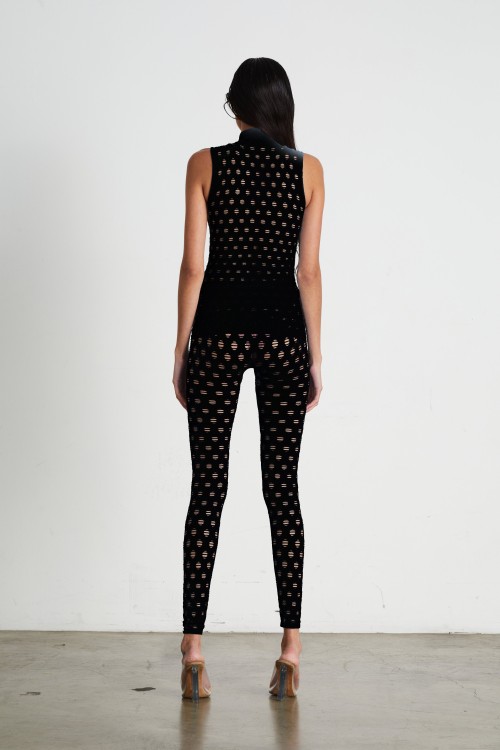 Shop Maisie Wilen Perforated Sleeveless Turtleneck In Black