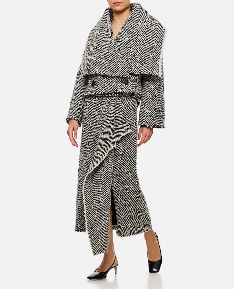 Erdem Draped Herringbone Midi Skirt In Grey