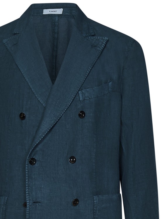 Shop Boglioli Teal-colored Linen Double-breasted K-jacket Blazer In Blue