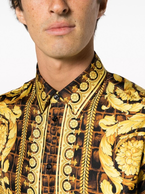Shop Versace Brown Baroccodile Shirt In Gold